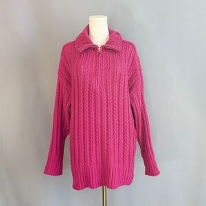 Pink Lily Fuchsia Cable Knit Half Zip Sweater